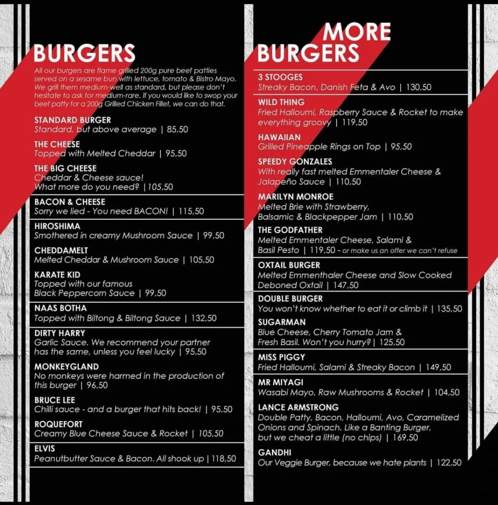 Burger Bistro Menu South Africa Kids