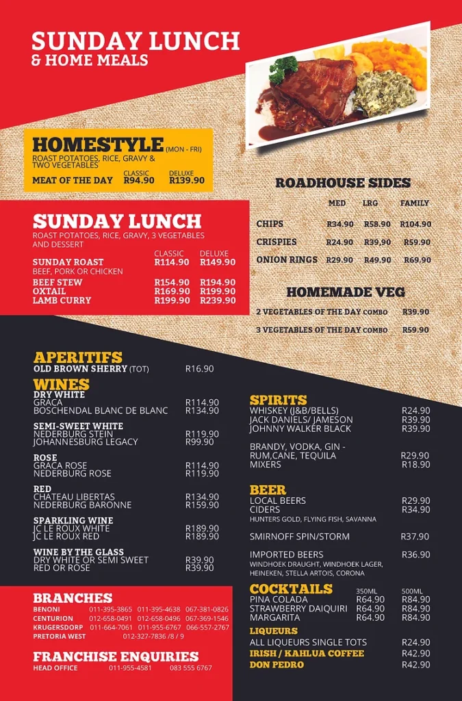 Burger box Menu Sunday Lunch & Home Meals