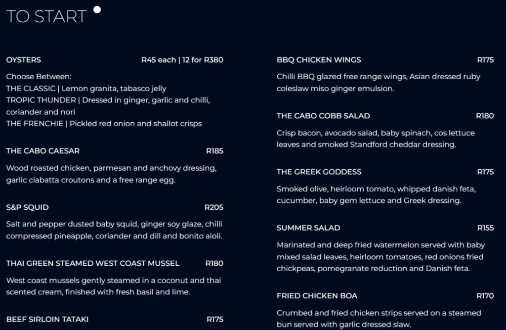 Cabo Beach Club Menu Prices 2025: SA's Latest Update