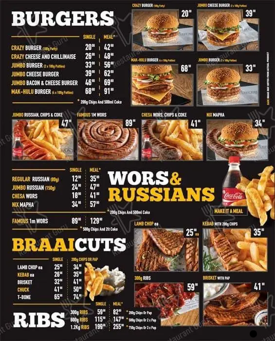 Chesa Nyama Menu South Africa Burgers