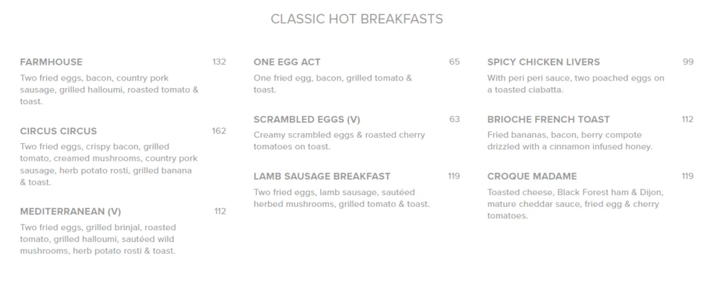 Circus Circus Menu South Africa CLASSIC HOT BREAKFASTS