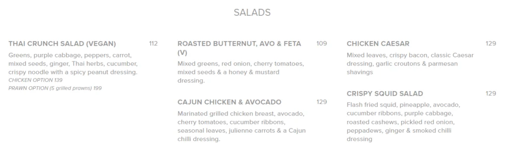 Circus Circus Menu South Africa SALAD
