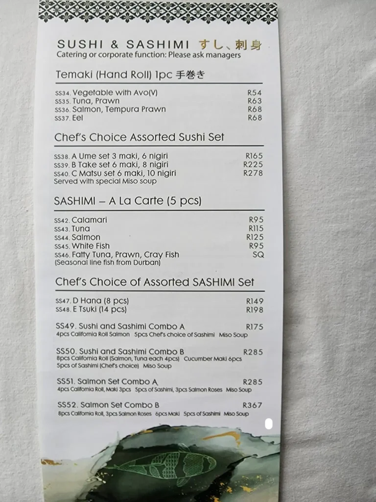 Daruma Umhlanga Menu South Africa Drink