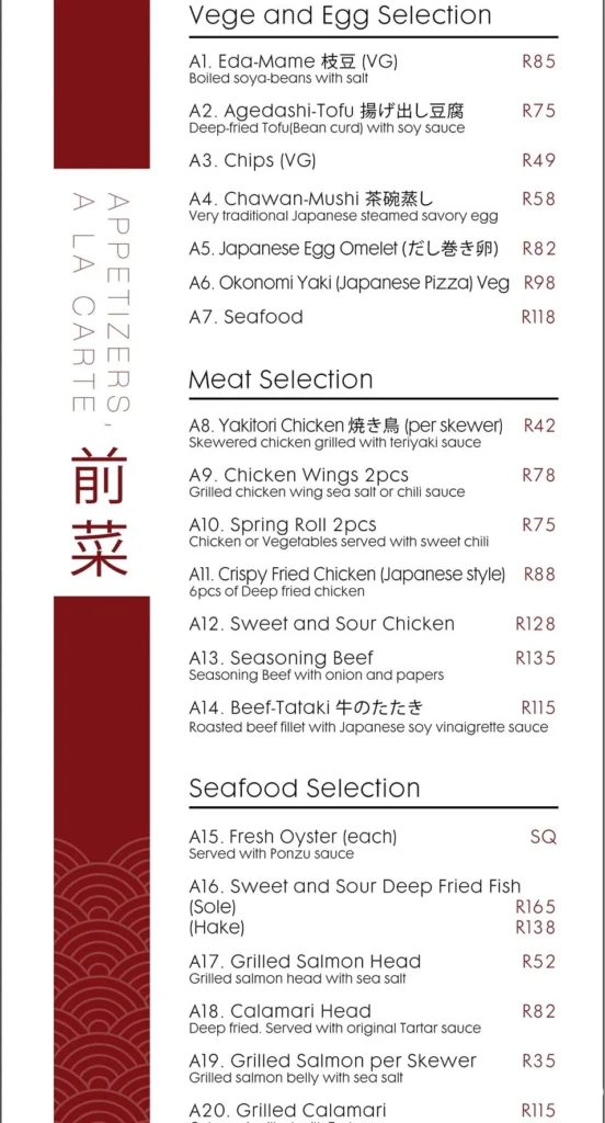 Daruma Umhlanga Menu South Africa Nigiri Sushi & Sashimi