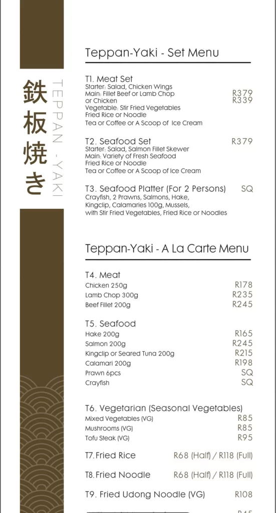 Daruma Umhlanga Menu With Updated Prices in South Africa