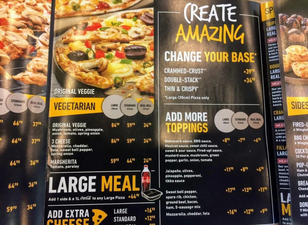 Debonairs Pizza Menu Plettenberg Bay