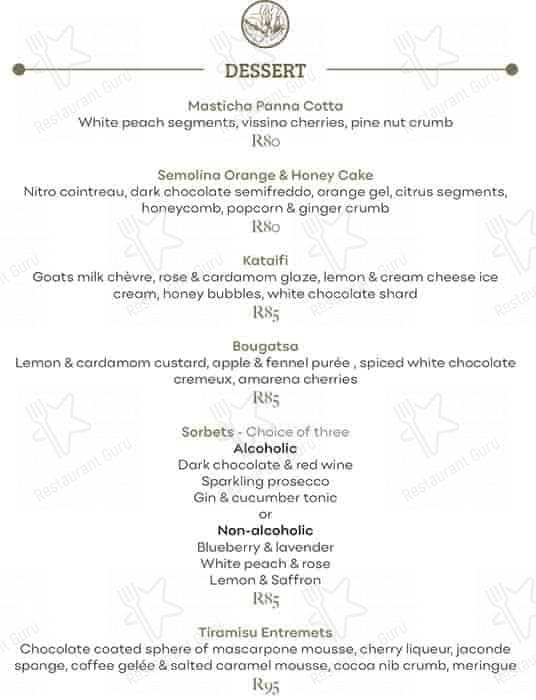  Ethos Restaurant Menu South Africa DESSERTS