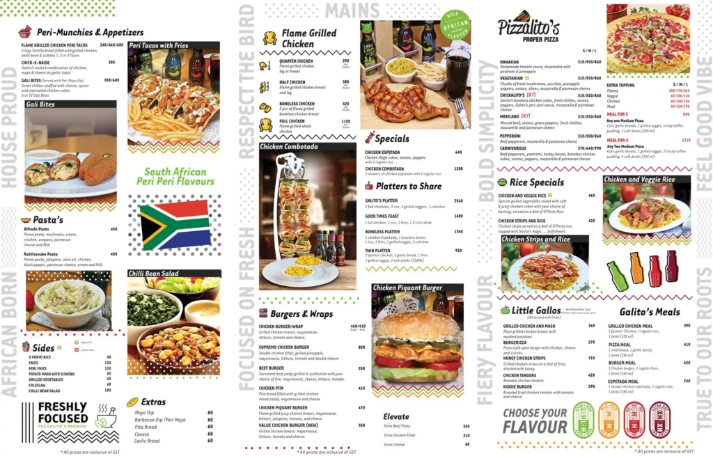 Galitos Beverages Menu