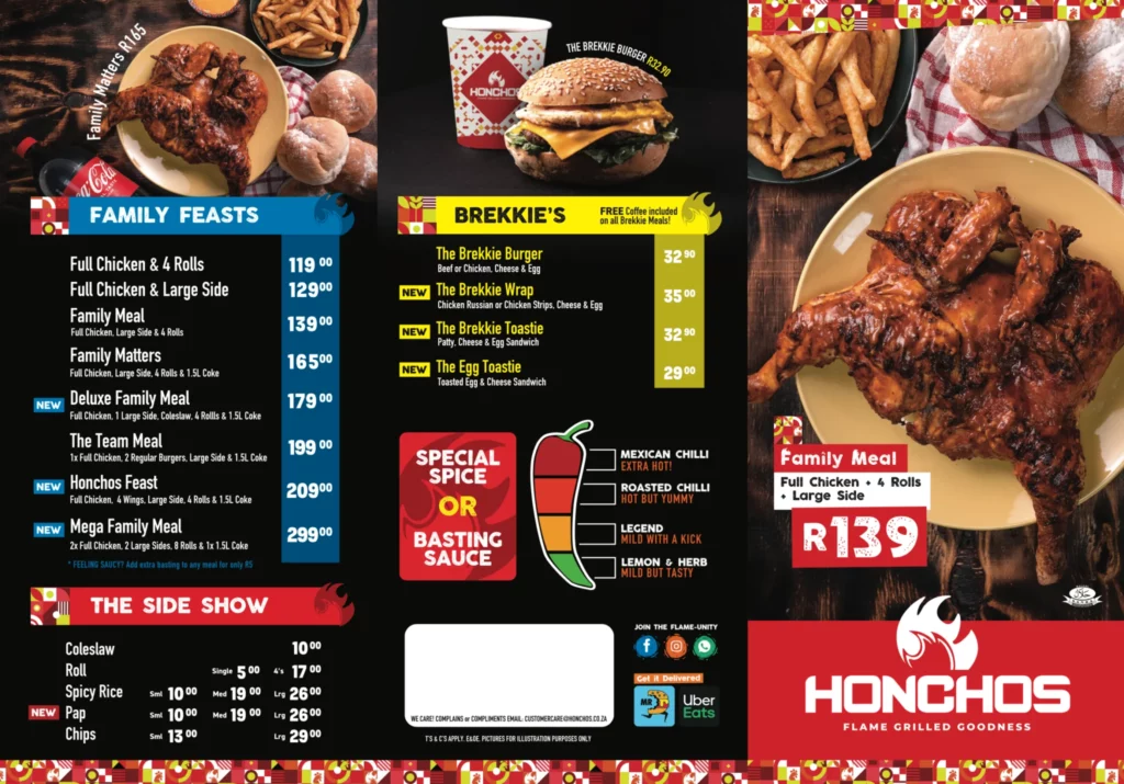 Honchos Menu With Updated Prices in South Africa