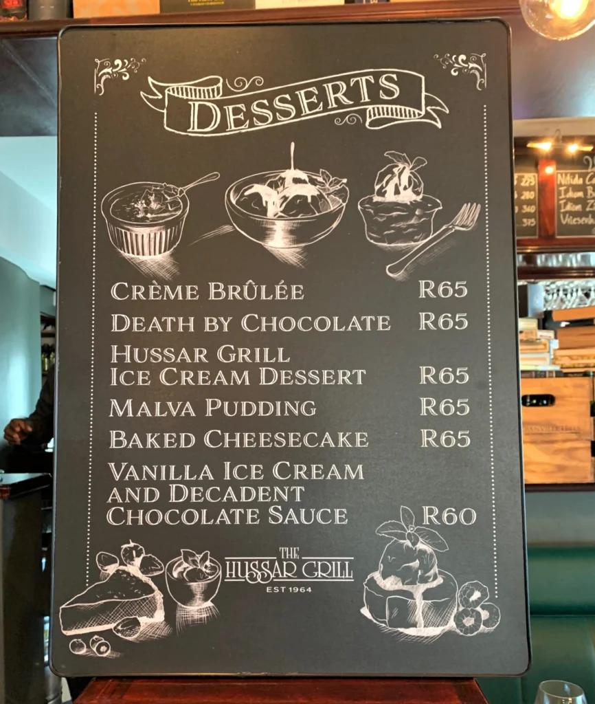 Hussar Grill Desserts Menu