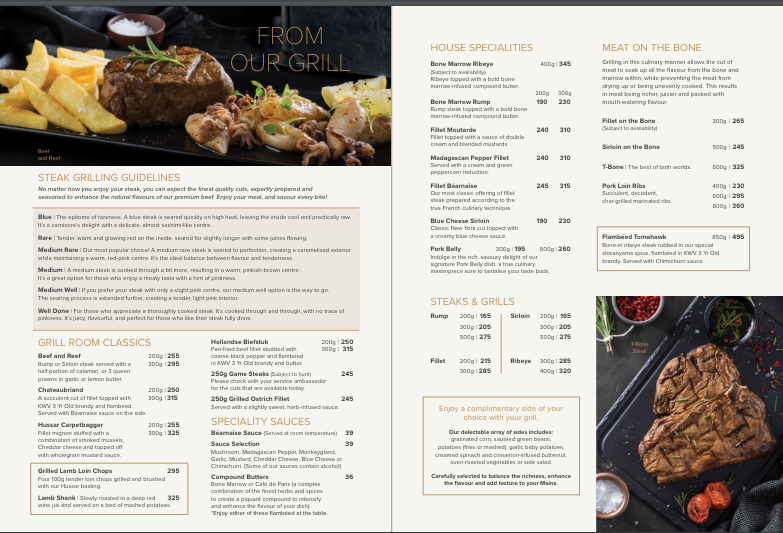 Hussar Grill Menu With Updated Prices in South Africa