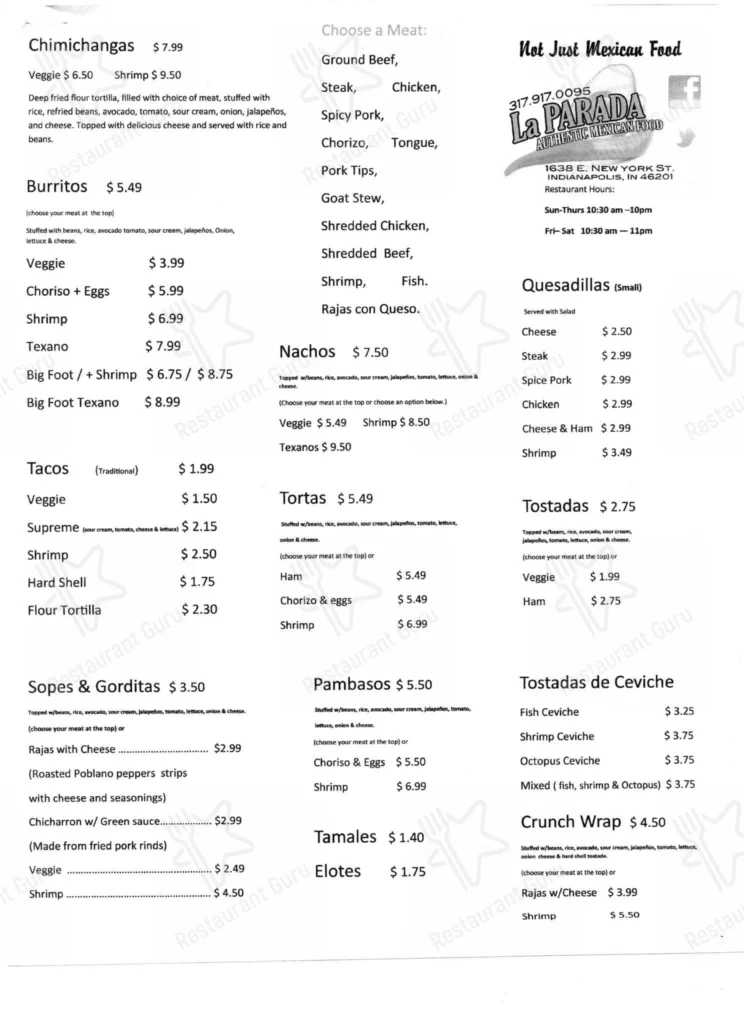 La Parada Waterfront Menu Prices