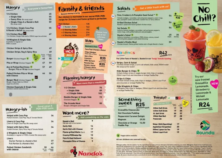 Nandos Breakfast Menu With Updated Prices in South Africa