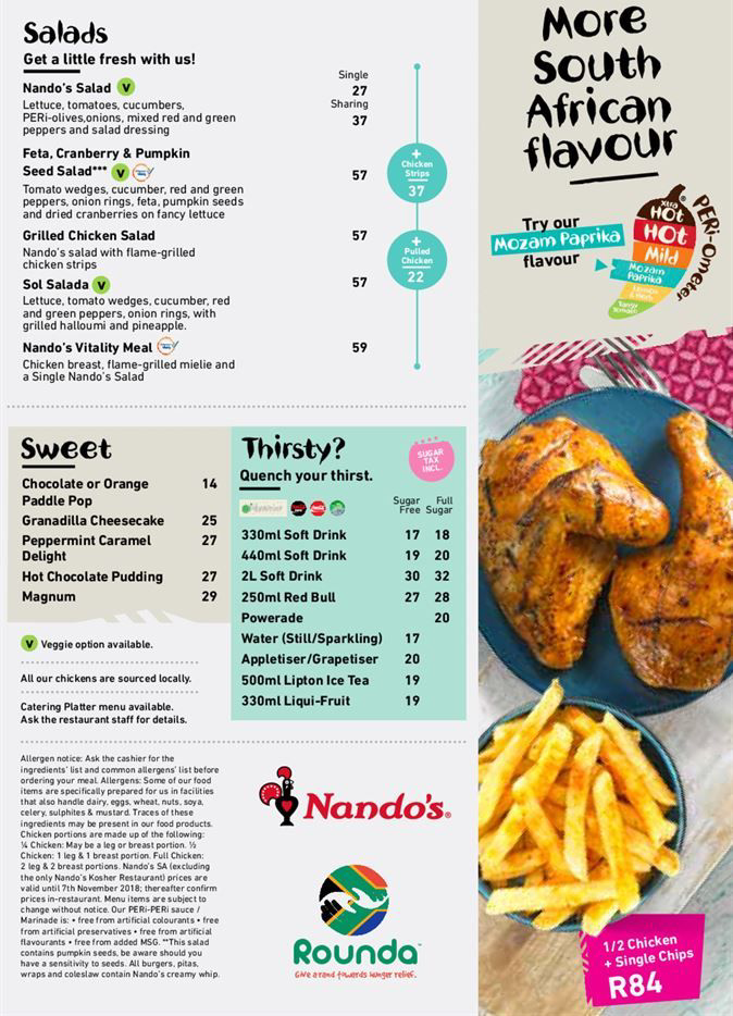 Nandos Drinks Menu