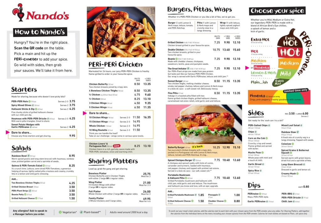 Nandos Wrap Menu