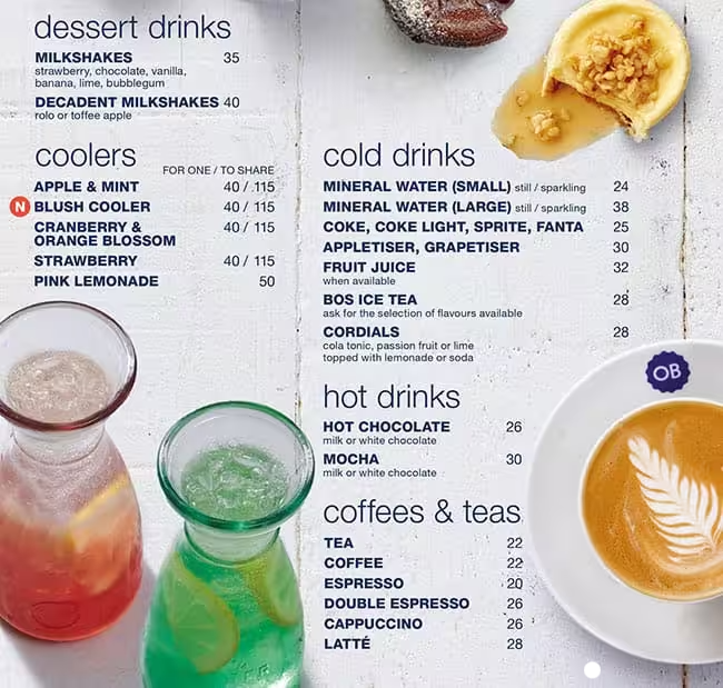 Ocean Basket Drinks Menu