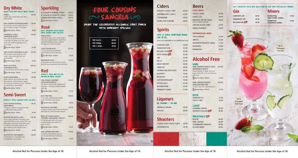 Panarottis Beverages Menu