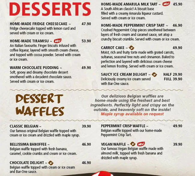 Panarottis Dessert Menu