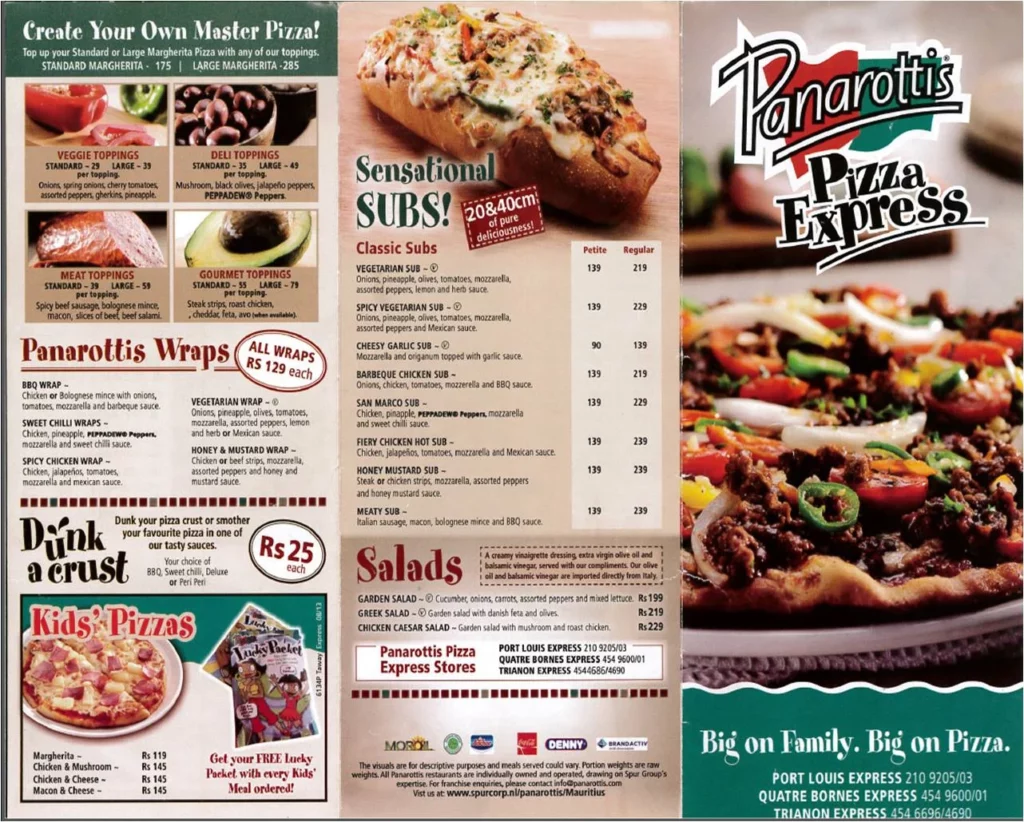 Panarottis Menu South Africa