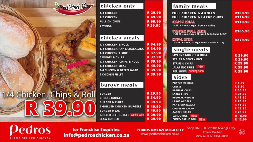 Pedros Chicken Menu