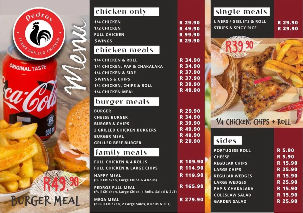 Pedros Menu With Updated Prices in South Africa