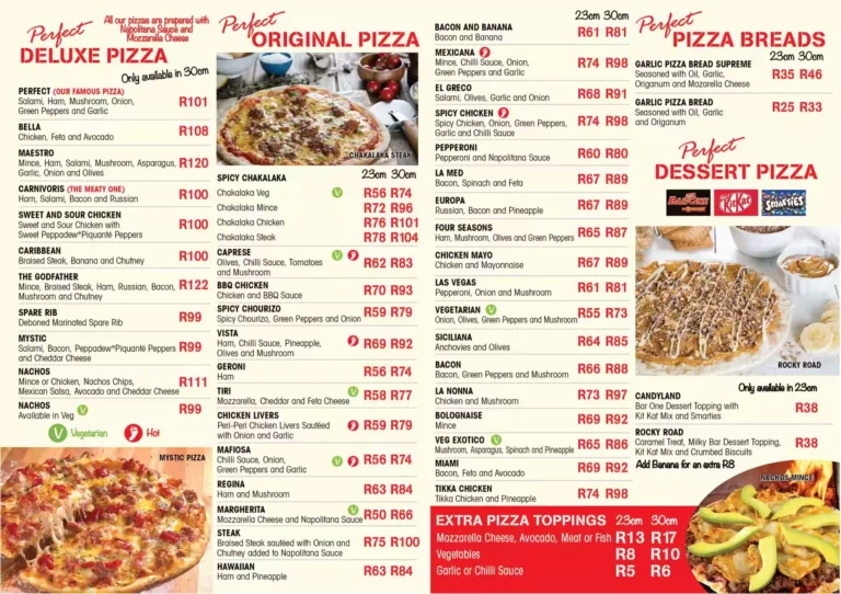 Pizza Perfect Menu South Africa