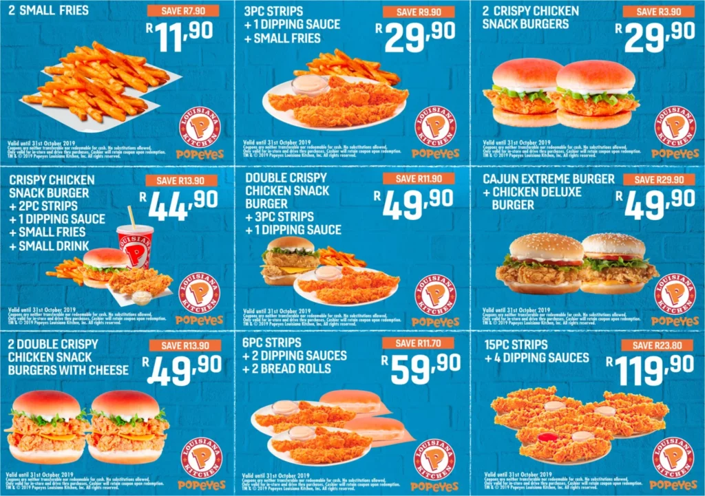 Popeyes Menu With Updated Prices in South Africa