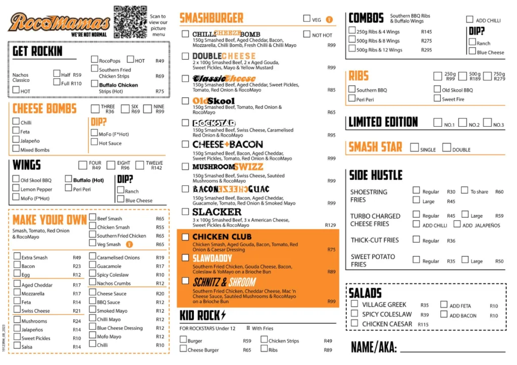 Rocomamas Lunch Menu