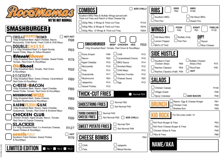 Rocomamas Menu