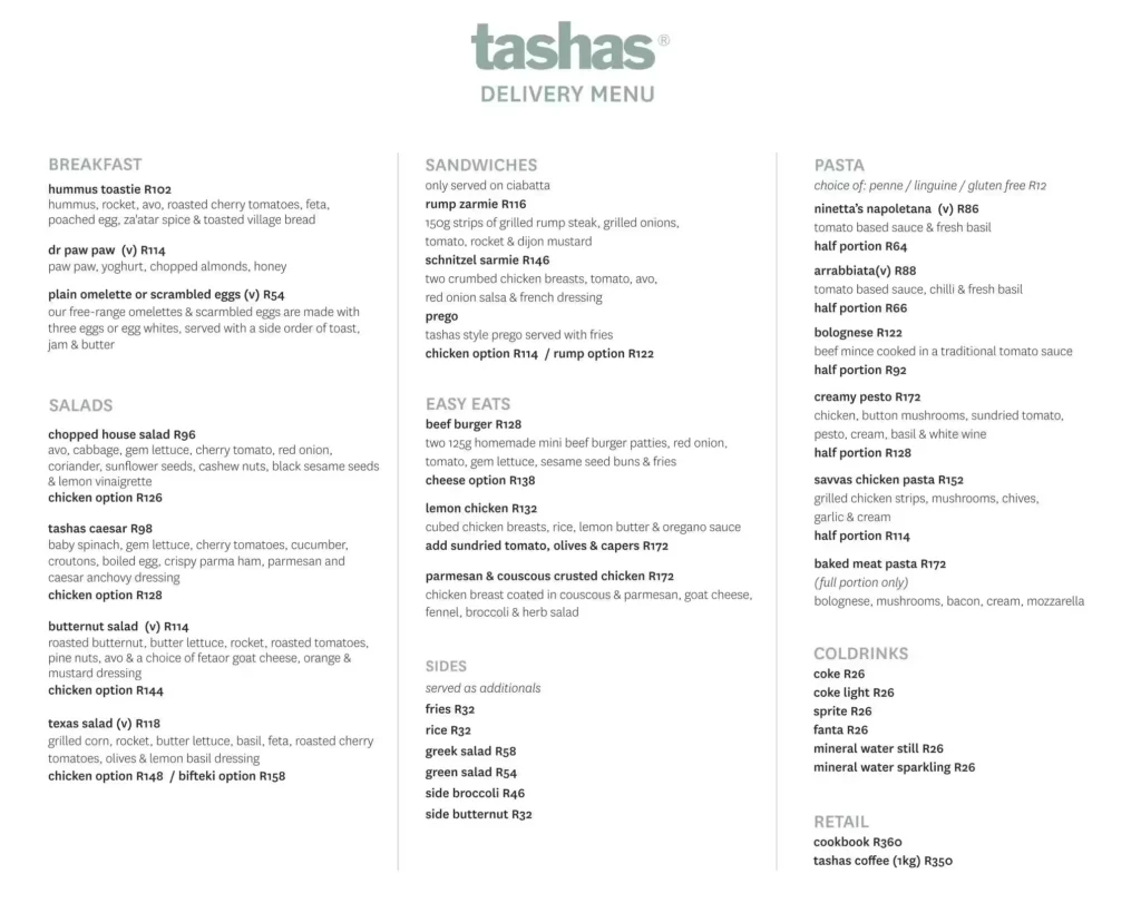 Tashas Breakfast Menu