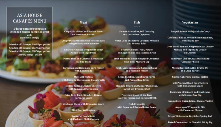 Asia House Menu With Updated Prices in South Africa