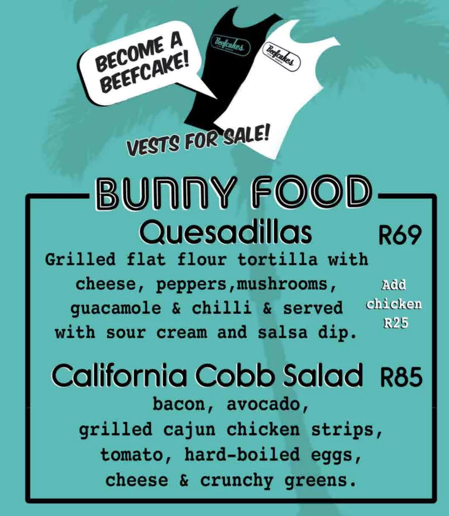 Beefcakes Menu South Africa Bunny Food