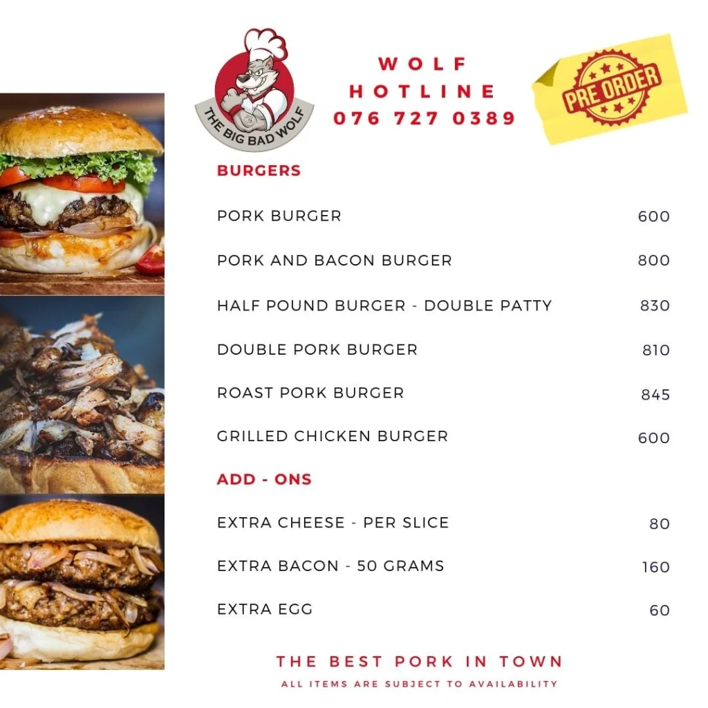 Big Bad Wolf Menu South Africa BURGERS & BUNS