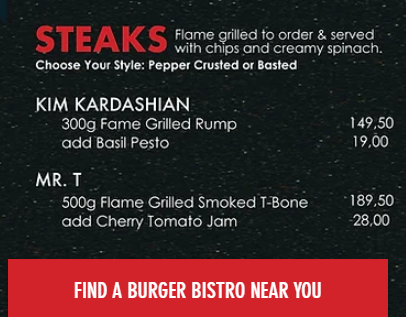 Burger Bistro Menu South Africa Steaks