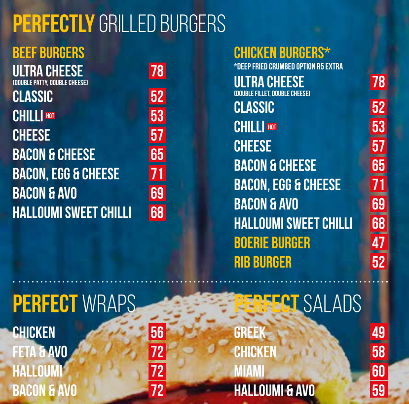 Burger Perfect Menu South Africa Burgers