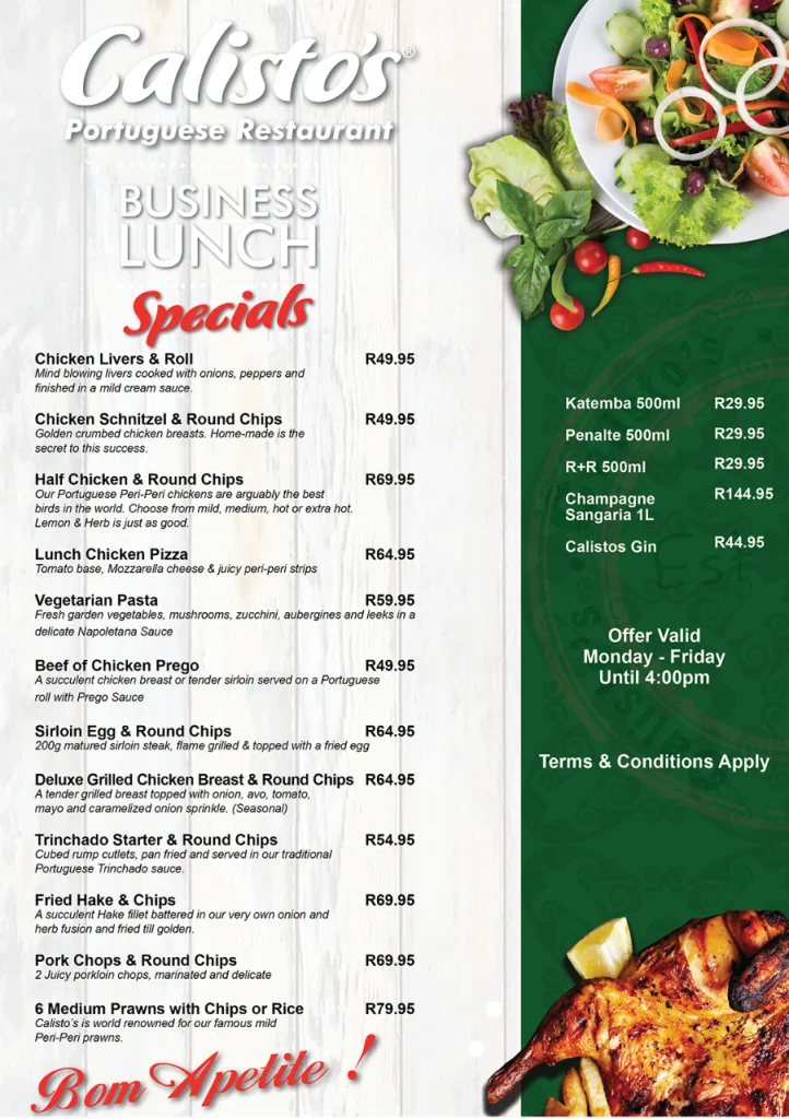 Calistos Menu South Africa Salads