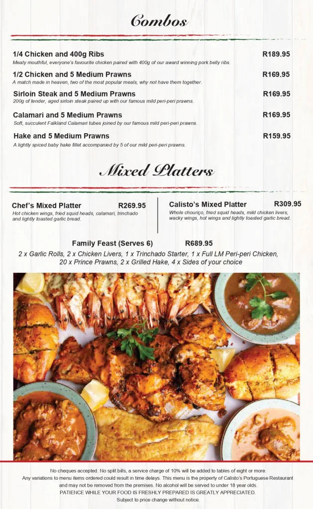 Calistos Menu South Africa Sides & Sauces