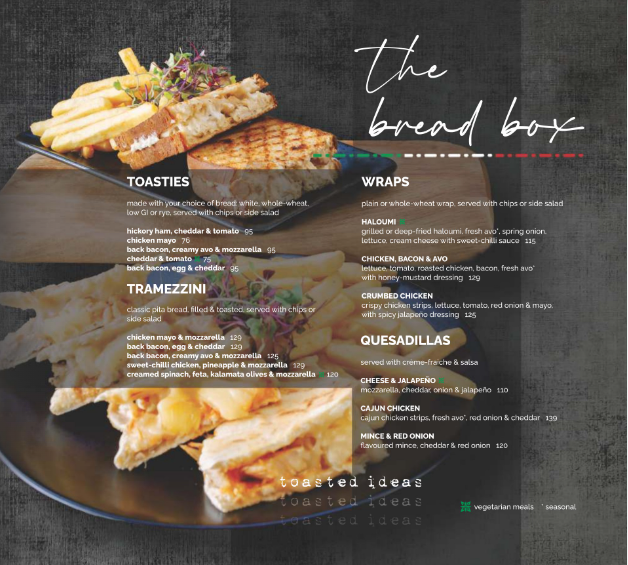 Cappuccinos Menu South Africa The Bread Box