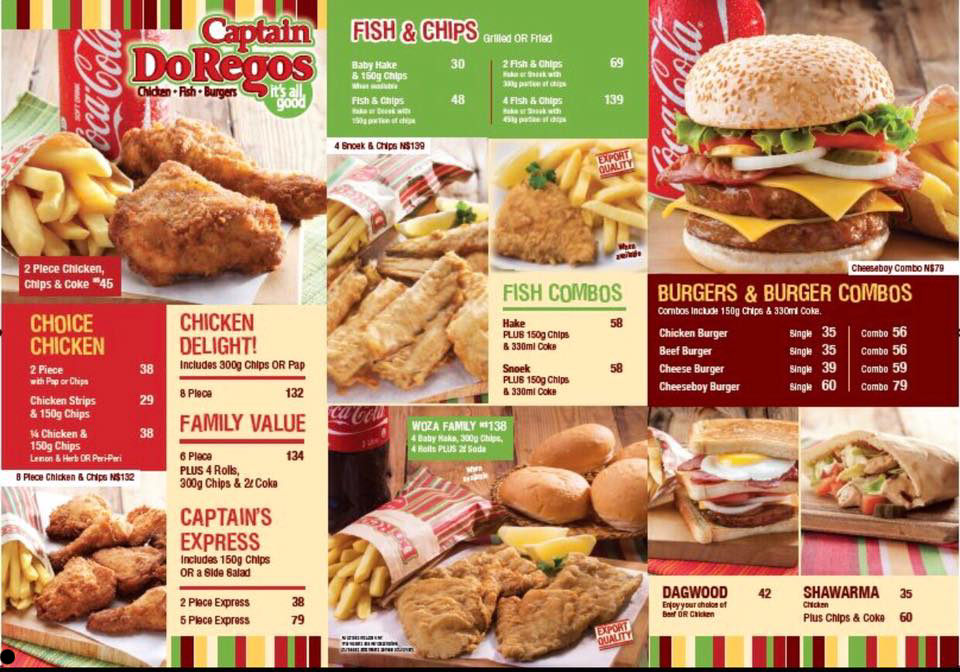 Captain Doregos Menu With Updated Prices in South Africa