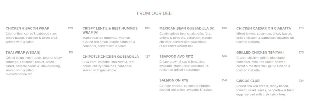 Circus Circus Menu South Africa FROM OUR DELI