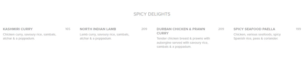 Circus Circus Menu South Africa SPICY DELIGHTS