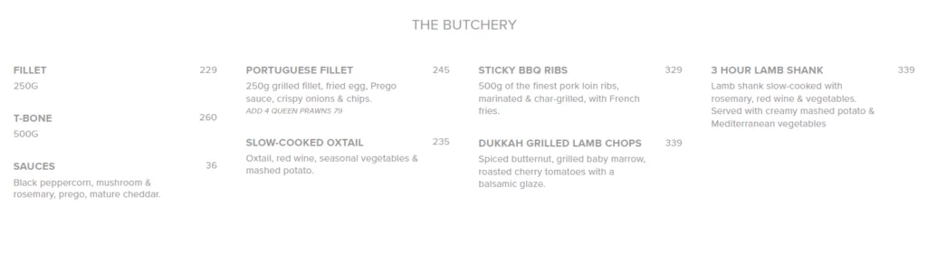 Circus Circus Menu South Africa THE BUTCHERY