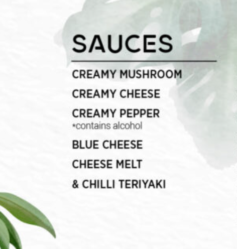 Cowfish Menu South Africa Sauces