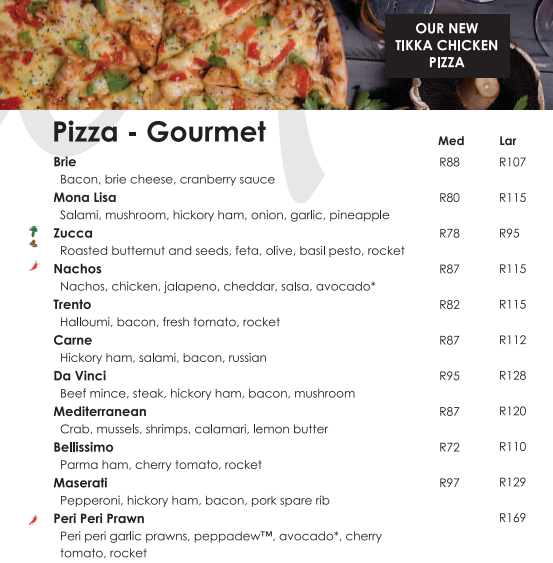 Del Forno Menu South Africa Gourmet Pizzas