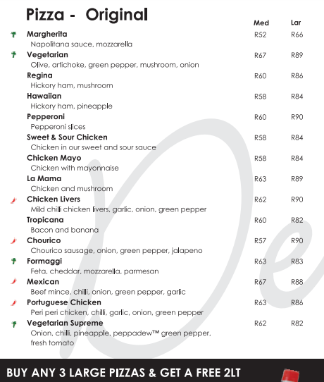 Del Forno Menu South Africa Original Pizzas