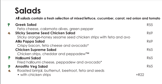 Del Forno Menu South Africa Salads