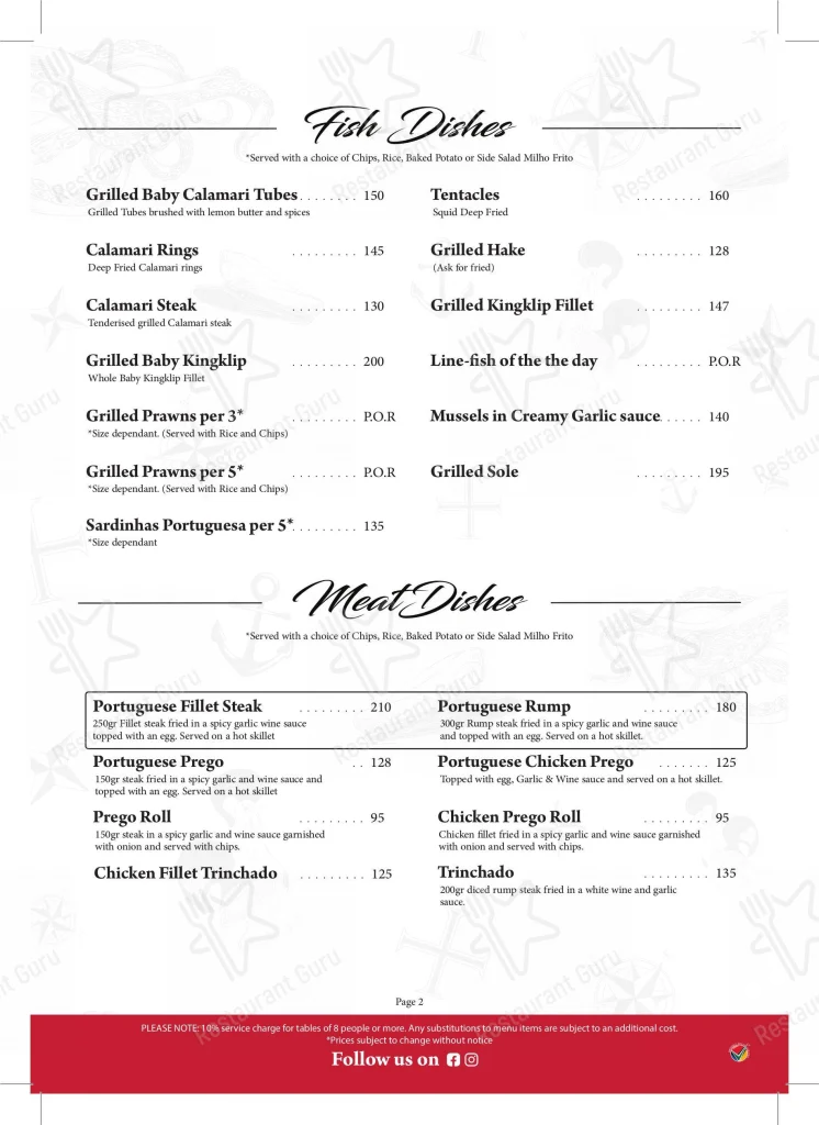 Diaz Tavern Menu South Africa Charcoal Grill