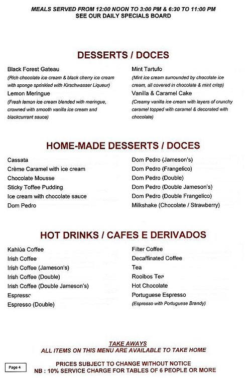 Diaz Tavern Menu South Africa Combos