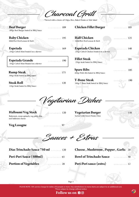 Diaz Tavern Menu South Africa Pastas