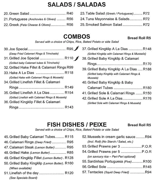 Diaz Tavern Menu South Africa Salads